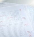 A student writing at a desk as glowing letters flow from her laptop toward a luminous AI head, illustrating language as the interface for AI.